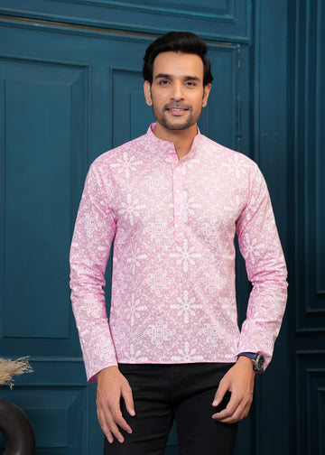 Cotton Pink Printed Kurta